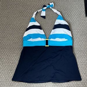 NWT LAUREN Ralph Lauren TANKINI TOP size 14 Blue/White/Turquoise
